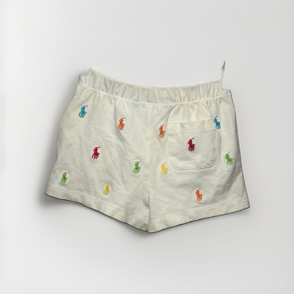 Polo Ralph Lauren Girls Size 5 White Multi Pony Embroidered Drawstring Shorts